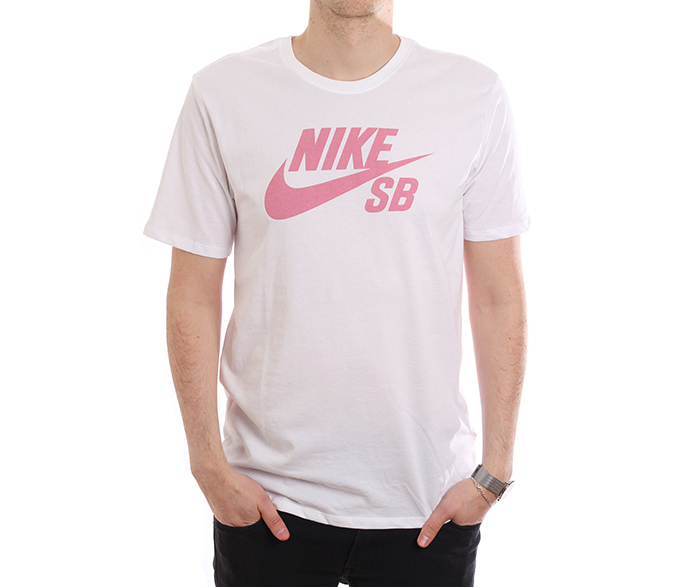 white nike shirt with pink logo