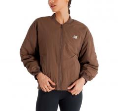 New Balance Womens Graphic Woven Bomber Jacket Dark Mushroom